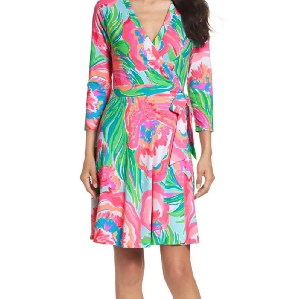 Lilly Pulitzer Emilia Wrap Dress Paradise Bound 3/4 Sleeve Size XS